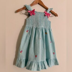 Rare Editions Aqua Dress with Pink Bows